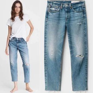 Rag & Bone Rosa Mid-Rise Boyfriend Jeans Lightwash Distressed Size 32